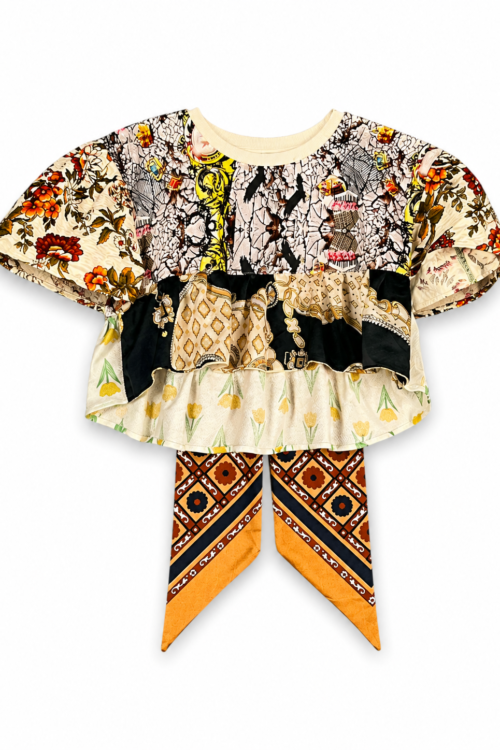 Patchwork Top Floral Crackle Orange Scarf Tails