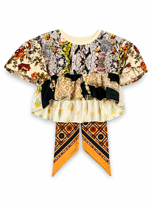 Patchwork Top Floral Crackle Orange Scarf Tails Patchwork Top Floral Crackle Orange Scarf Tails