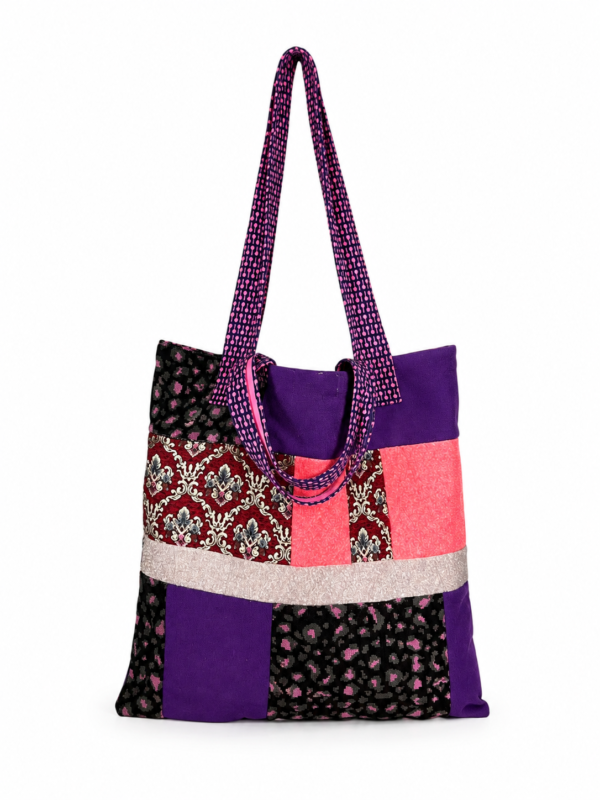 Creative Patchwork Tote Bag Purple Red Green
