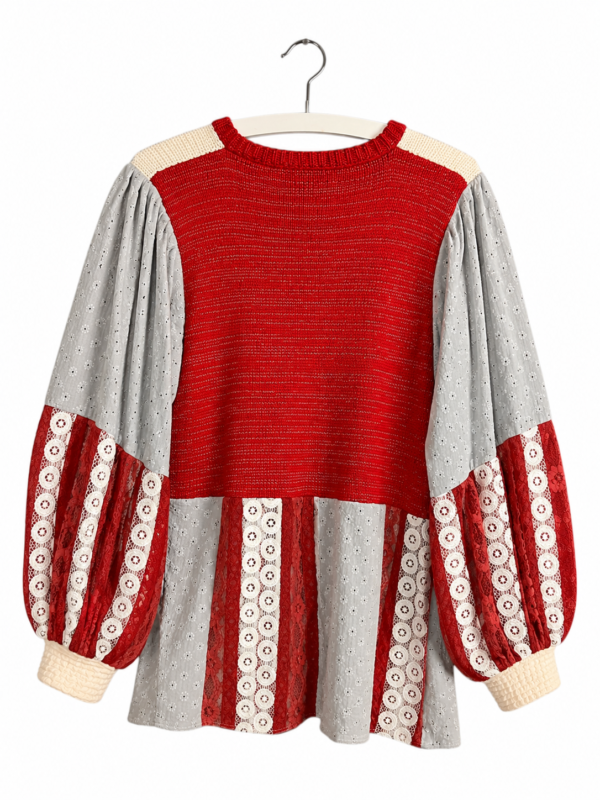 Upcycled Knit Sweater Red Wave Panel Upcycled Knit Sweater Red Wave Panel