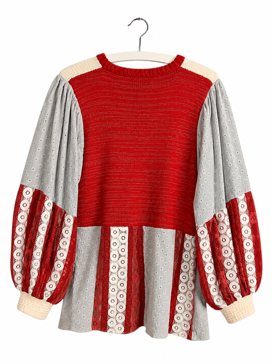 Upcycled Knit Sweater Red Wave Panel Upcycled Knit Sweater Red Wave Panel