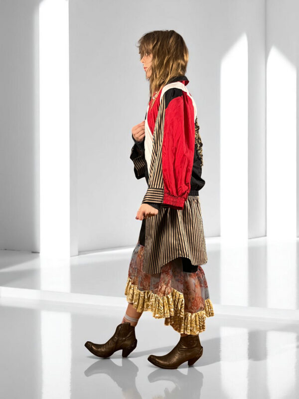 Floral Patchwork Dress Blue Bandana Front Floral Patchwork Dress Blue Bandana Front