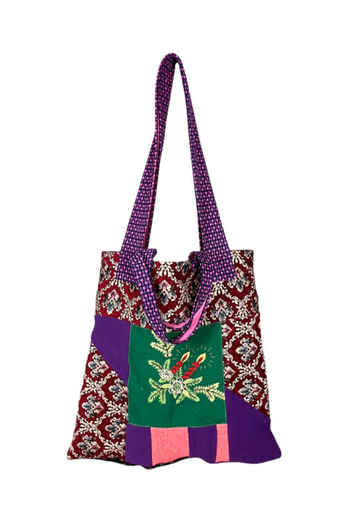 Creative Patchwork Tote Bag Purple Red Green Creative Patchwork Tote Bag Purple Red Green