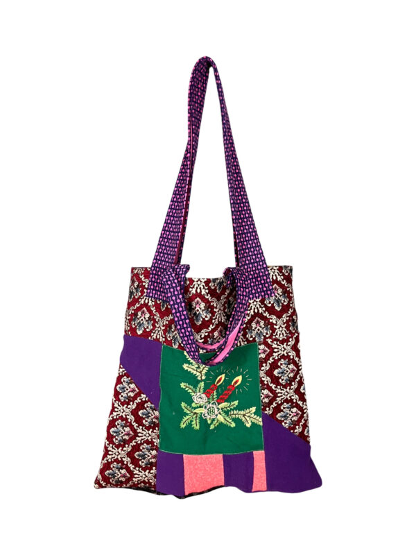 Creative Patchwork Tote Bag Purple Red Green Creative Patchwork Tote Bag Purple Red Green