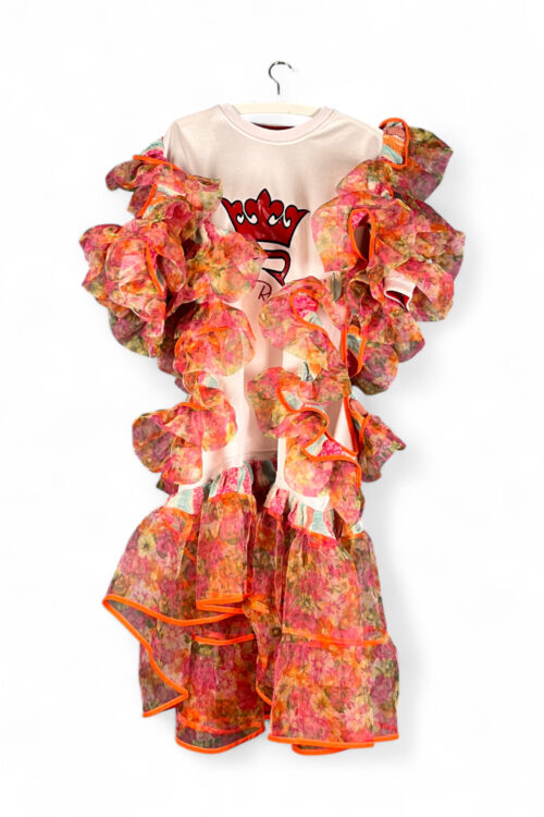 Floral Ruffle Fantasy Dress Pink Cream Floral Ruffle Fantasy Dress Pink Cream