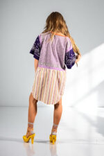 Patchwork Bandana Shirt Dress in Purple and Stripes