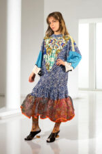 Floral Patchwork Dress Blue Bandana Front Floral Patchwork Dress Blue Bandana Front