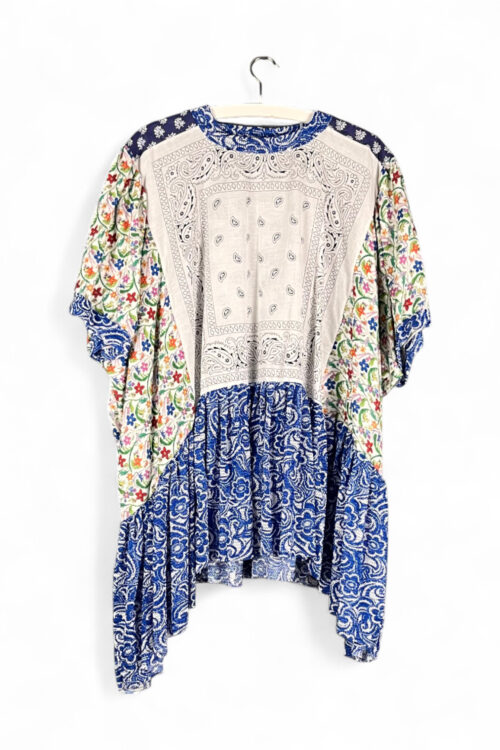 Bandana Patchwork Top in Blue and Floral Mix