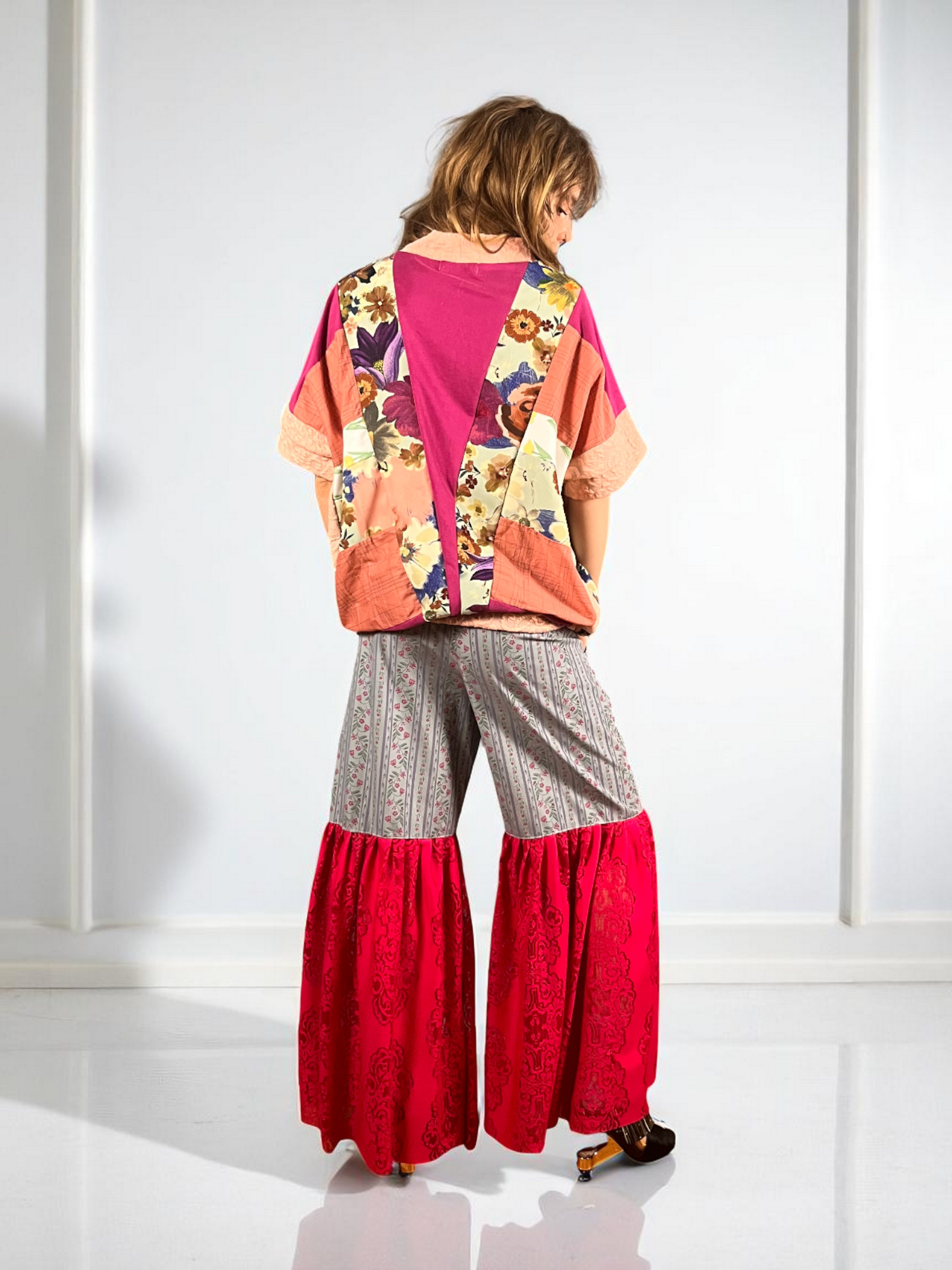 Upcycled Foulard Apron Skirt Yellow Brown Upcycled Foulard Apron Skirt Yellow Brown