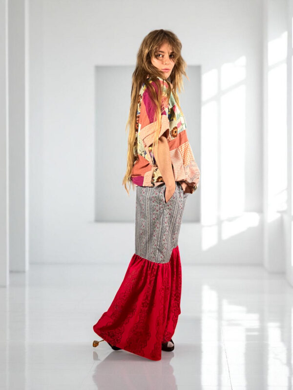 Upcycled Foulard Apron Skirt Yellow Brown Upcycled Foulard Apron Skirt Yellow Brown