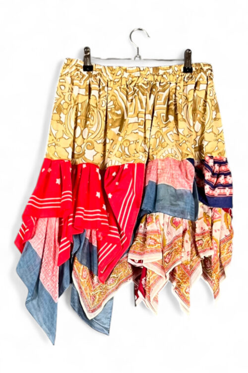 Vintage Scarf Skirt Red Blue Gold