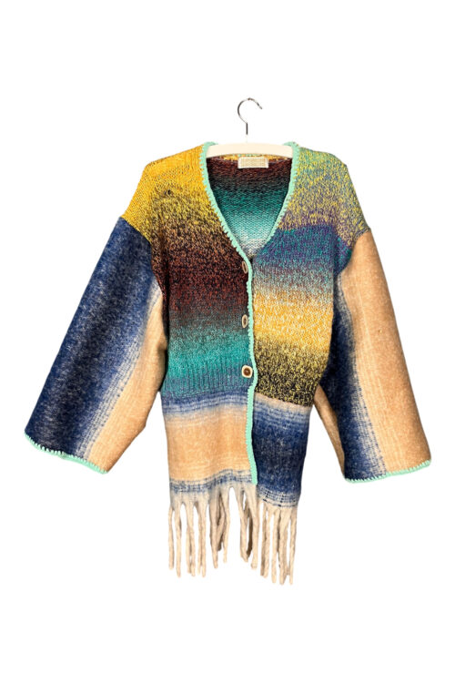 Upcycled Gradient Knit Cardigan Fringe Edge Upcycled Gradient Knit Cardigan Fringe Edge