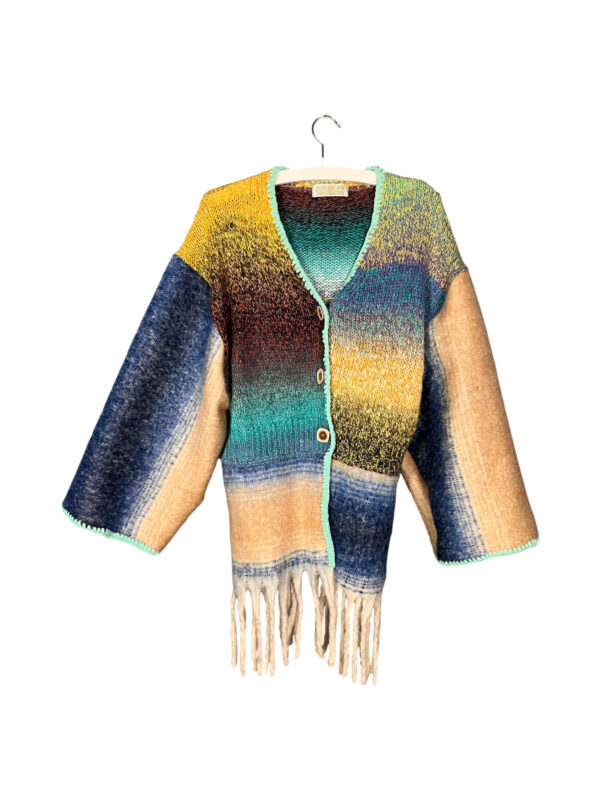 Upcycled Gradient Knit Cardigan Fringe Edge Upcycled Gradient Knit Cardigan Fringe Edge