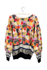 Upcycled Print Sweater Colourful Terracotta Blue Black