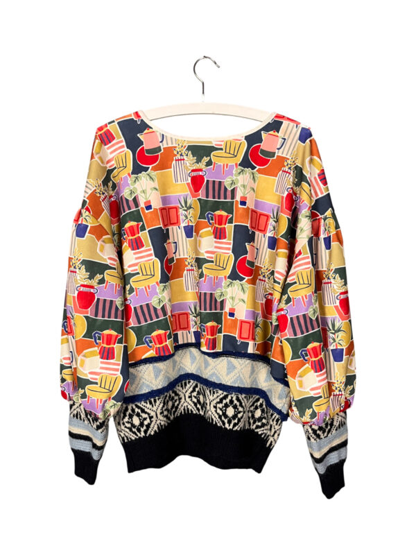 Upcycled Print Sweater Colourful Terracotta Blue Black