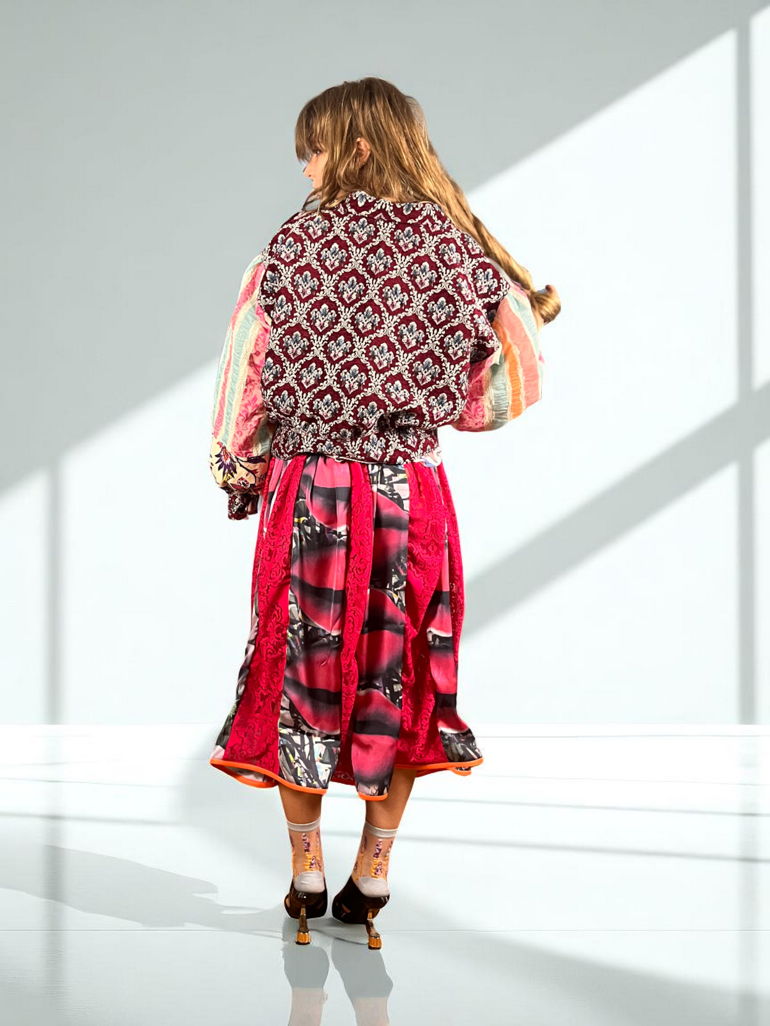 Lips Print Maxi Skirt Red Pink Lips Print Maxi Skirt Red Pink