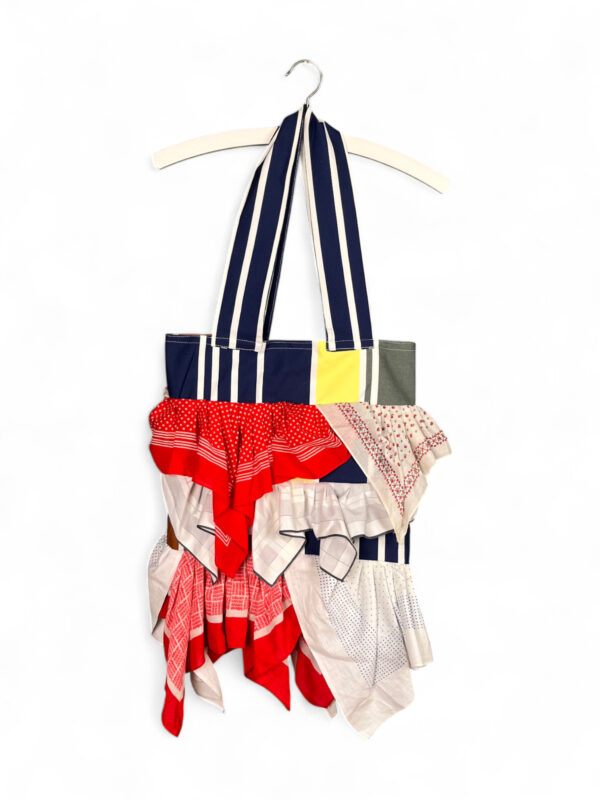Striped Tote Bag with Red Scarf Details