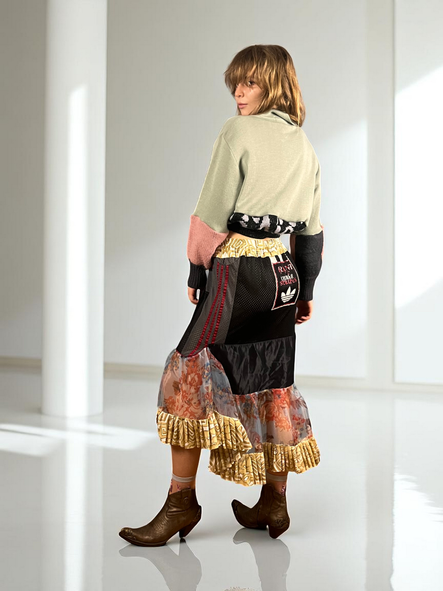 Floral Patchwork Dress Blue Bandana Front Floral Patchwork Dress Blue Bandana Front