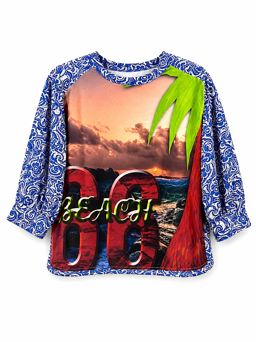 Blue Floral Top with Sunset Back Print Blue Floral Top with Sunset Back Print