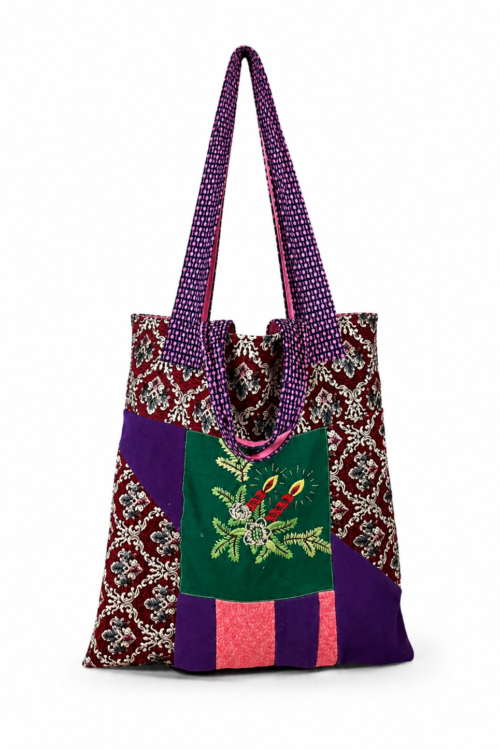 Creative Patchwork Tote Bag Purple Red Green Creative Patchwork Tote Bag Purple Red Green