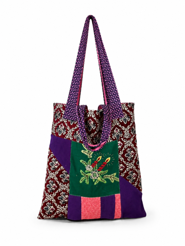 Creative Patchwork Tote Bag Purple Red Green
