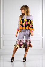 Upcycled Lavender Ruffle Pants Floral Pink Upcycled Lavender Ruffle Pants Floral Pink