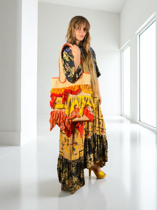 Floral Patchwork Dress Blue Bandana Front Floral Patchwork Dress Blue Bandana Front