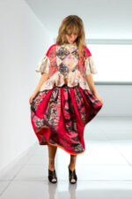 Lips Print Maxi Skirt Red Pink