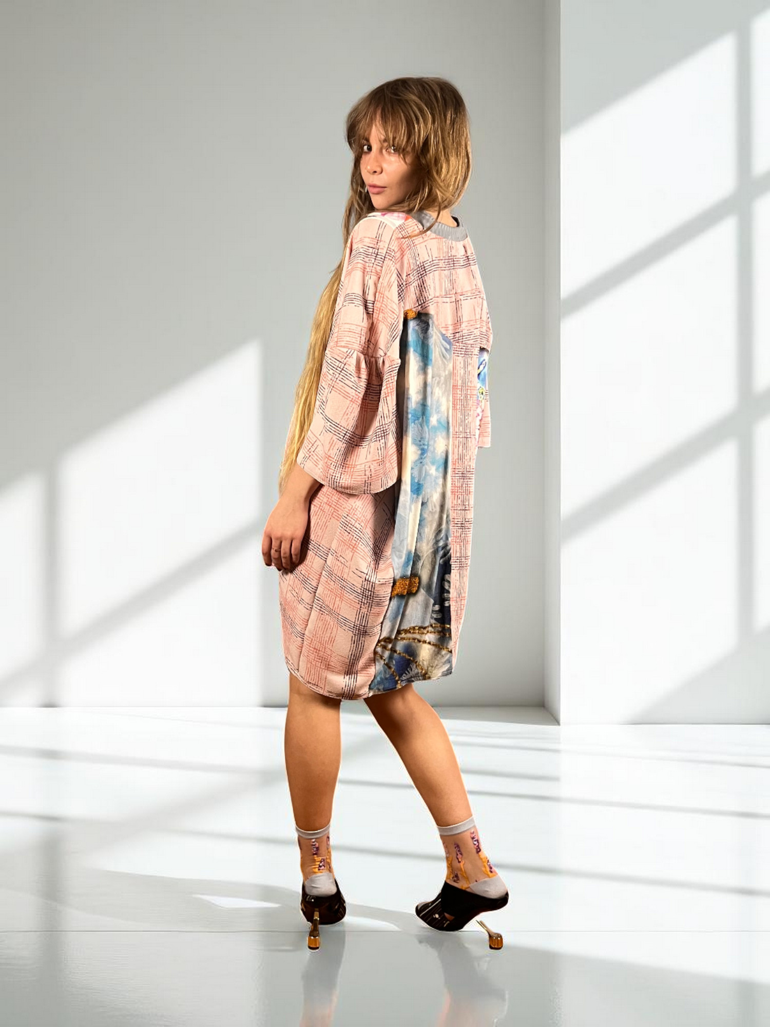 Asymmetric Printed Dress in Soft Pink Mosaic Asymmetric Printed Dress in Soft Pink Mosaic