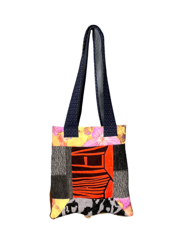 Upcycled Fabric Tote Bag Orange Graphic Mix Upcycled Fabric Tote Bag Orange Graphic Mix