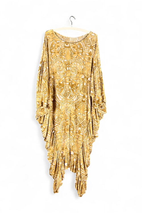Golden Draped Jersey Dress Baroque Motif
