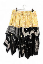 Upcycled Scarf Skirt Black White Gold Patchwork Upcycled Scarf Skirt Black White Gold Patchwork