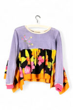 Upcycled Lavender Floral Top Black Orange Upcycled Lavender Floral Top Black Orange