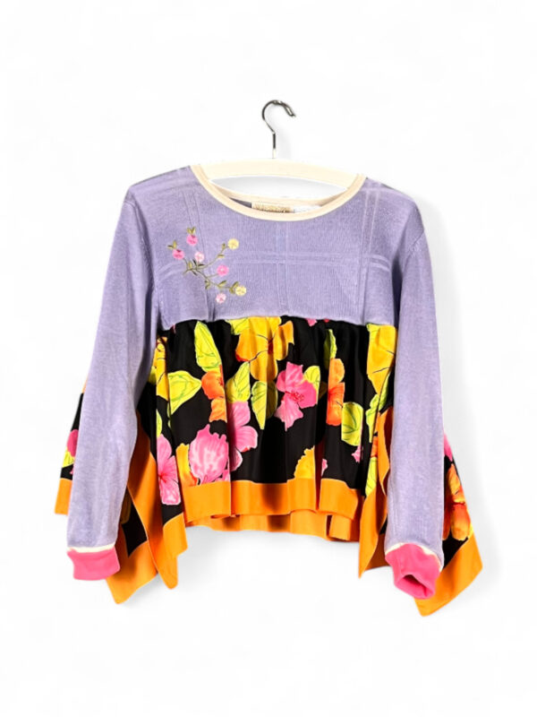 Upcycled Lavender Floral Top Black Orange Upcycled Lavender Floral Top Black Orange
