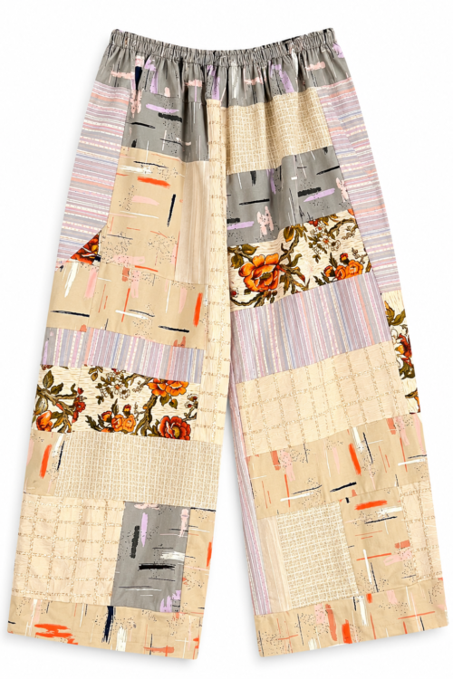 Patchwork Cotton Pants Grey Pink Floral