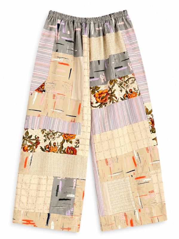 Patchwork Cotton Pants Grey Pink Floral Patchwork Cotton Pants Grey Pink Floral