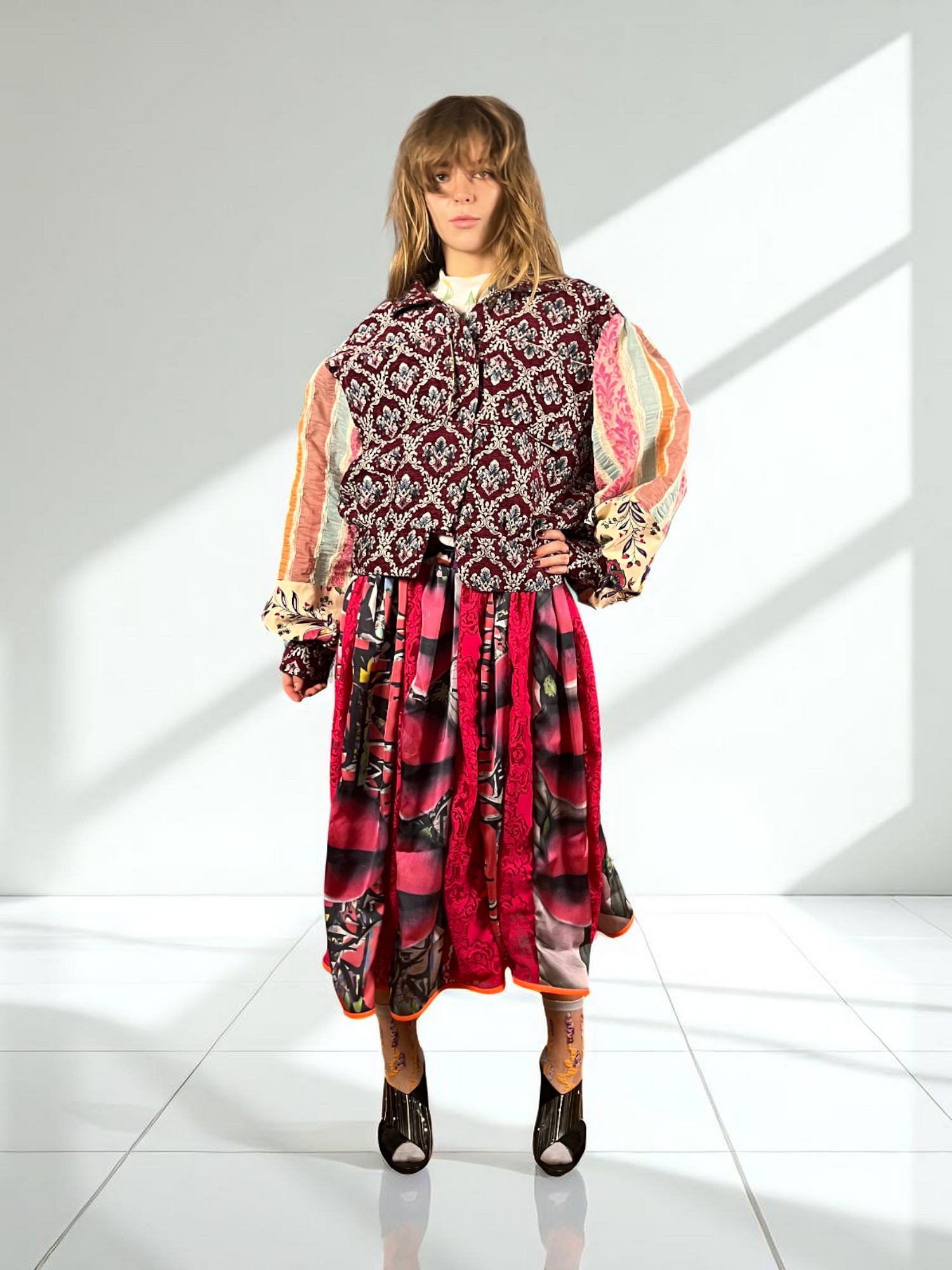 Lips Print Maxi Skirt Red Pink Lips Print Maxi Skirt Red Pink