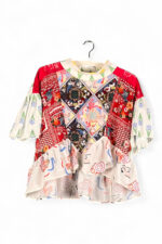 Patchwork Folk Peplum Top Red Cream