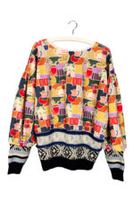 Upcycled Print Sweater Colourful Terracotta Blue Black