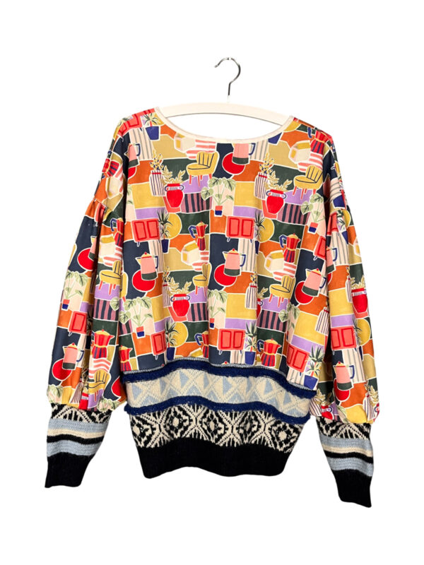 Upcycled Print Sweater Colourful Terracotta Blue Black