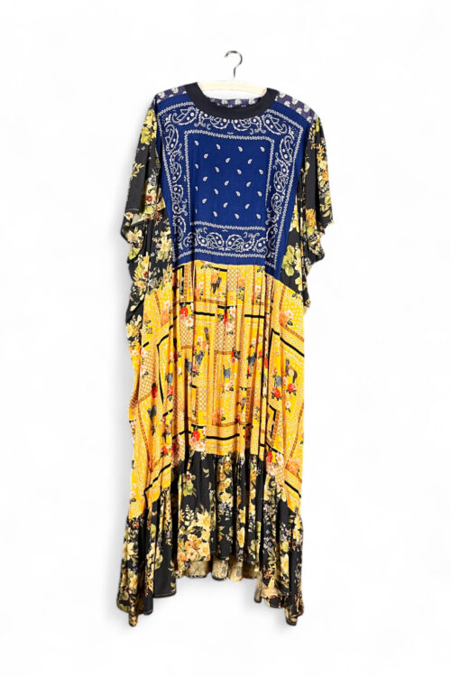 Floral Patchwork Dress Blue Bandana Front