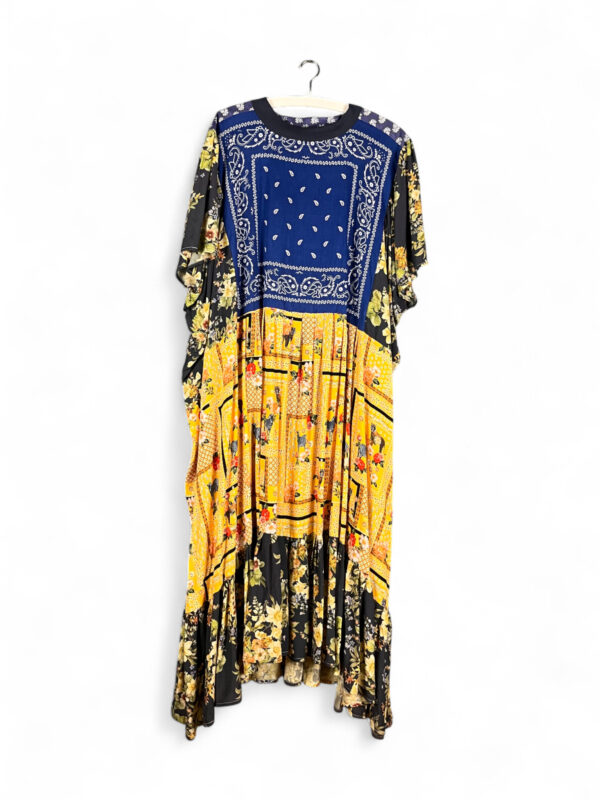 Floral Patchwork Dress Blue Bandana Front Floral Patchwork Dress Blue Bandana Front