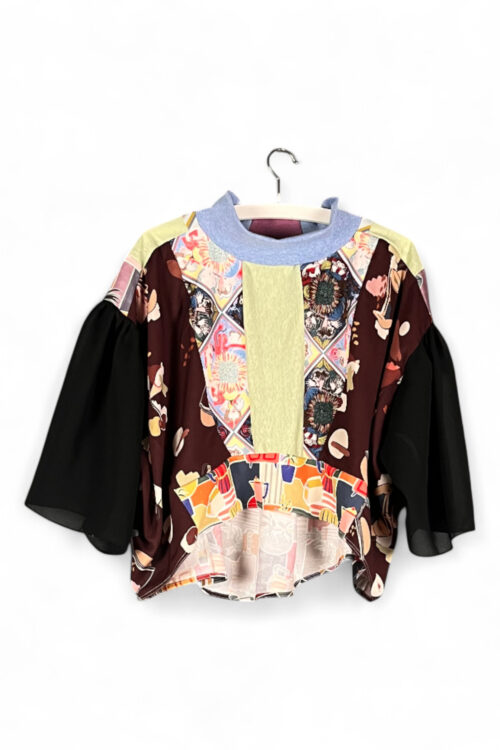 Abstract Patchwork Blouse Yellow Brown Abstract Patchwork Blouse Yellow Brown