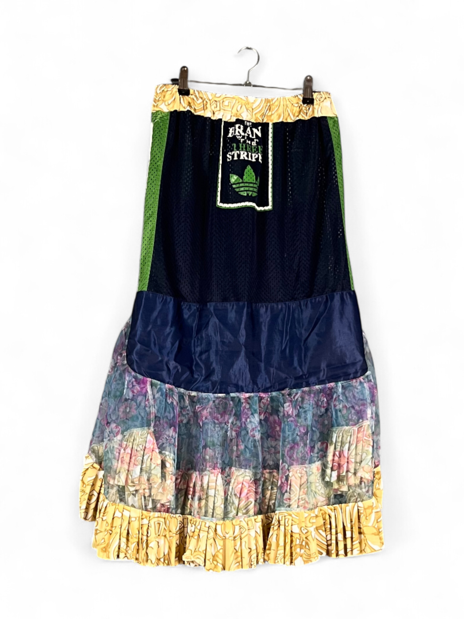 Patchwork Mesh Skirt Green Navy Floral Patchwork Mesh Skirt Green Navy Floral