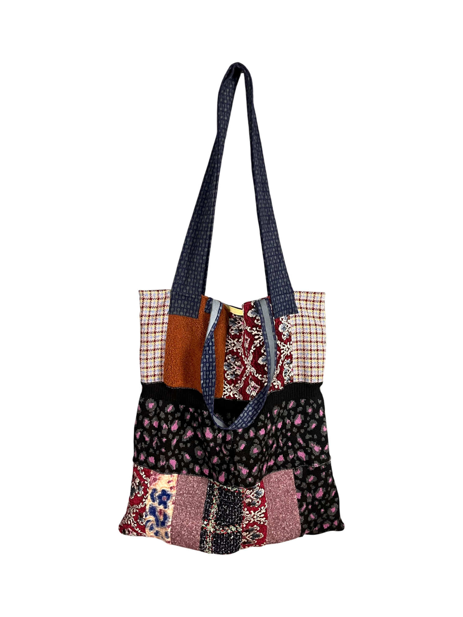 Upcycled Tote Bag Green Embroidered Panel Mix Upcycled Tote Bag Green Embroidered Panel Mix