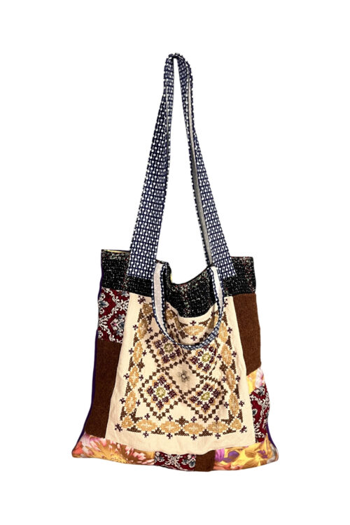Upcycled Tote Bag Folk Diamond Embroidery Upcycled Tote Bag Folk Diamond Embroidery