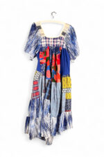 Blue Asymmetric Patchwork Dress Original Print Blue Asymmetric Patchwork Dress Original Print