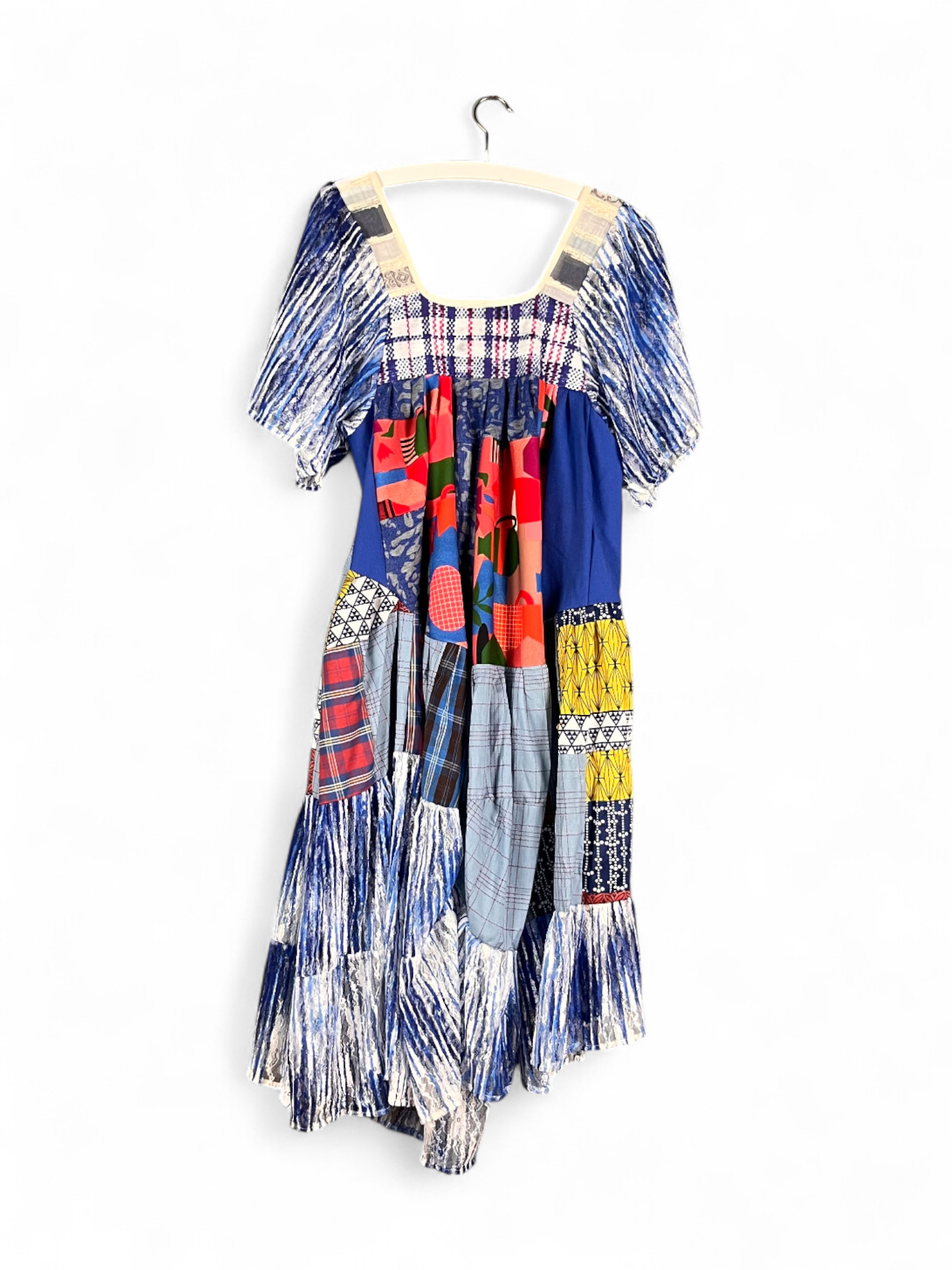 Blue Asymmetric Patchwork Dress Original Print Blue Asymmetric Patchwork Dress Original Print