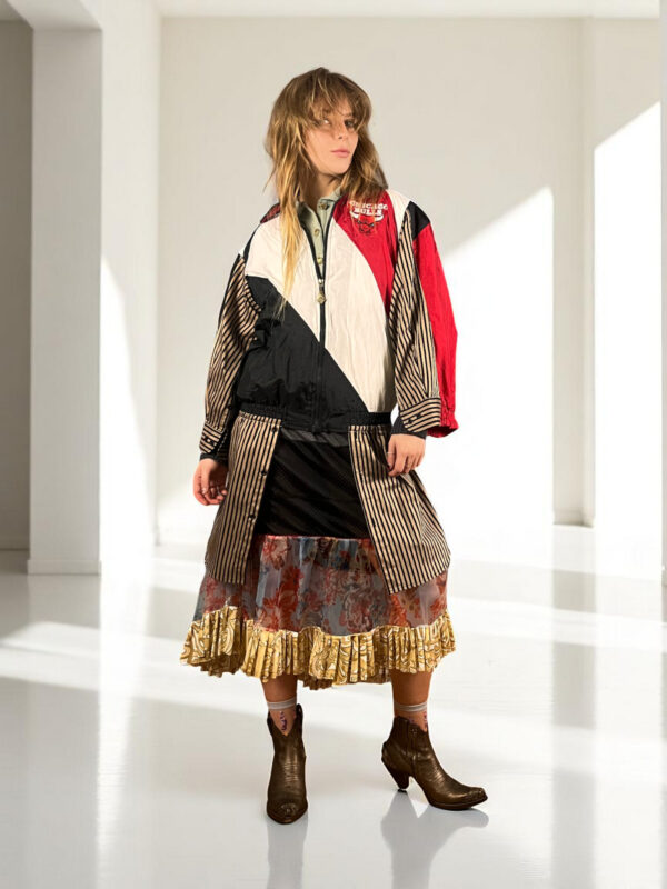 Floral Patchwork Dress Blue Bandana Front Floral Patchwork Dress Blue Bandana Front