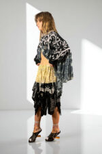 Upcycled Scarf Skirt Black White Gold Patchwork Upcycled Scarf Skirt Black White Gold Patchwork